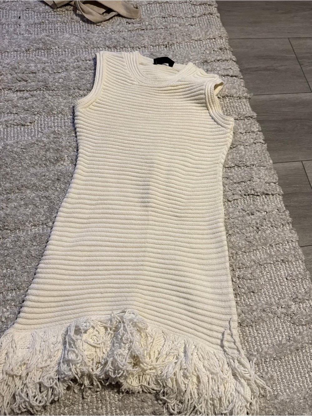 Zara Cream Knit Sleeveless Fringe Dress Size Small
